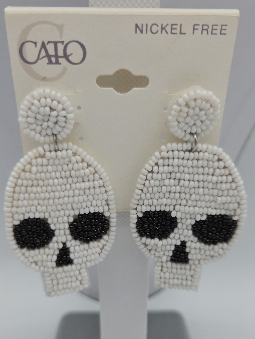 5 for $25! CATO White Beaded Skull Drop Earrings